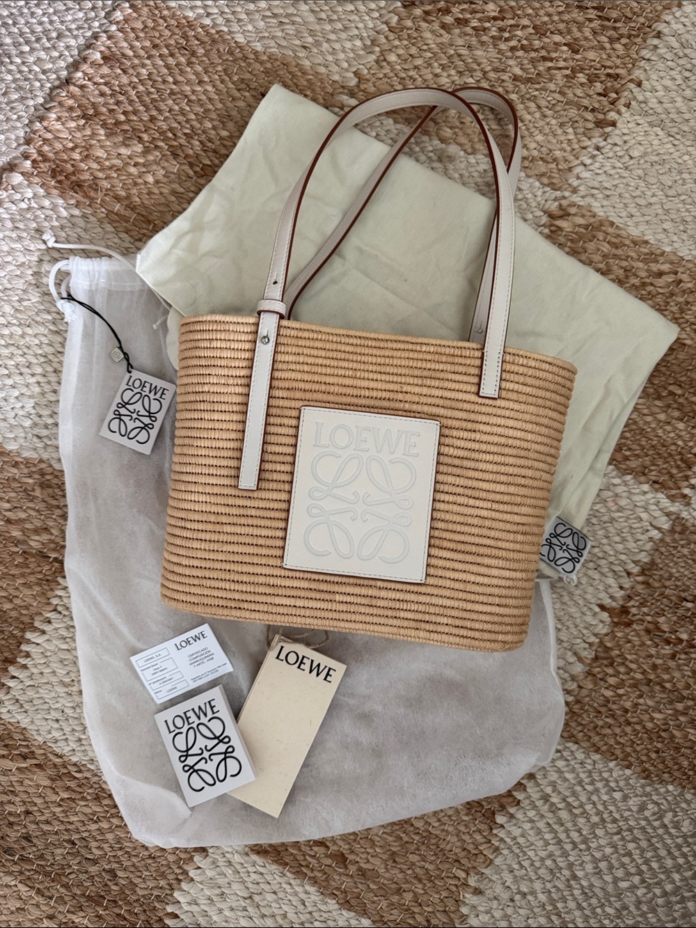 Like New Authentic Loewe Beige Square Small Raffia Basket Tote